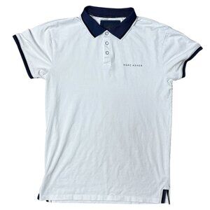 Marc Asher Mens Polo Shirt White Blue Trim Size Small
